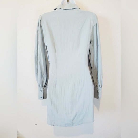 NWT White Fox Not So Subtle Runched Button Up Mini Dress in Sea Mist Small - Picture 8 of 9
